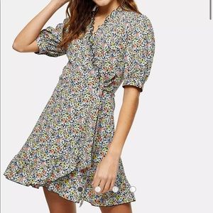 Topshop ditsy floral wrap mini dress in multi
